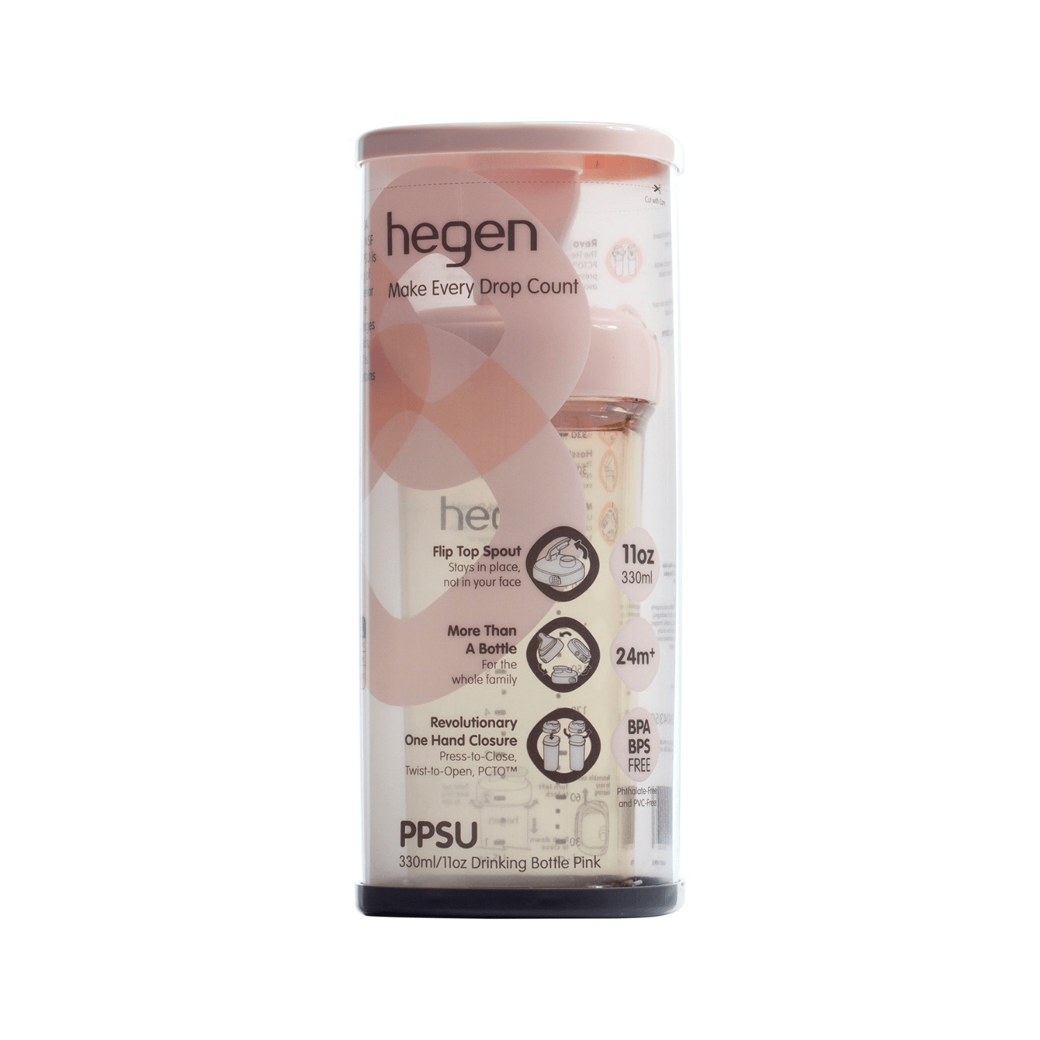 Hegen PCTO™ 330ml/11oz Drinking Bottle PPSU Pink (24 months and above) - hegen.us