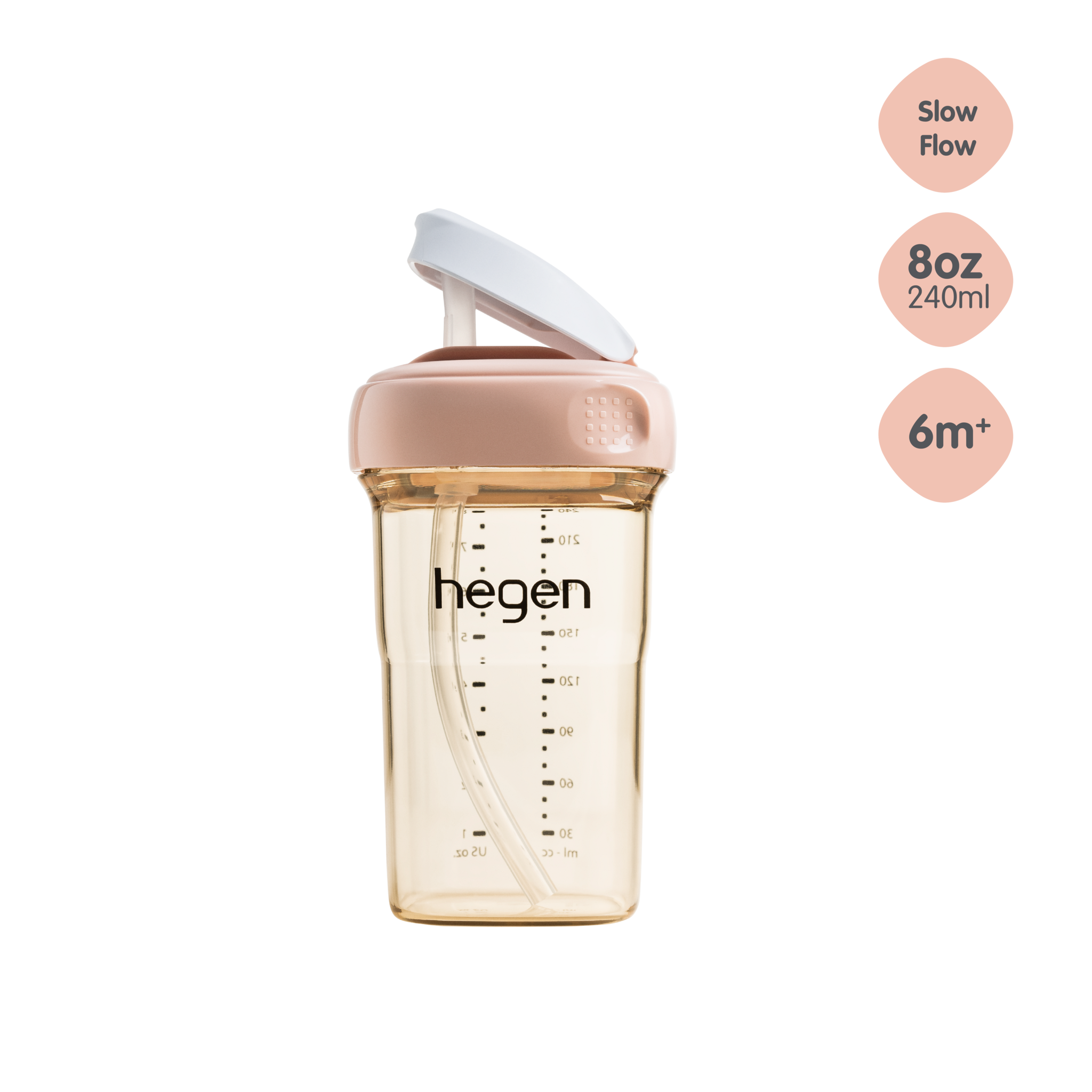 Hegen PCTO™ 240ml/8oz Straw Cup PPSU Pink (Slow Flow) - 6 months and above