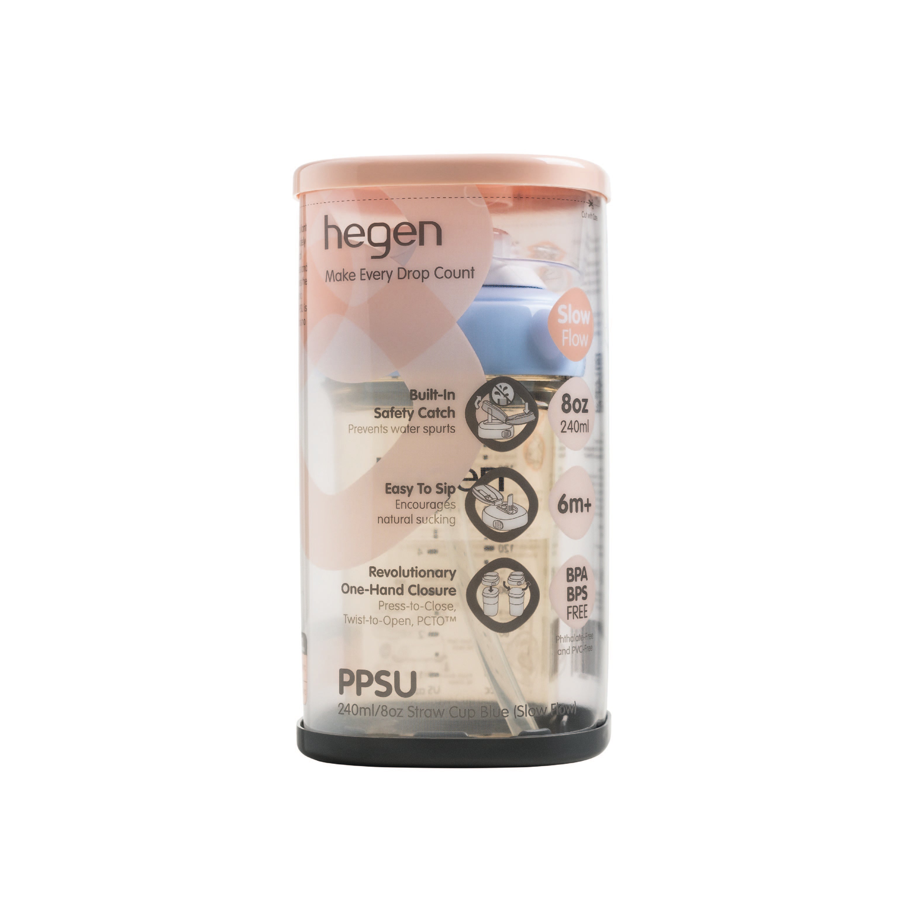 Hegen PCTO™ 240ml/8oz Straw Cup PPSU Blue (Slow Flow) suitable for 6 months and above