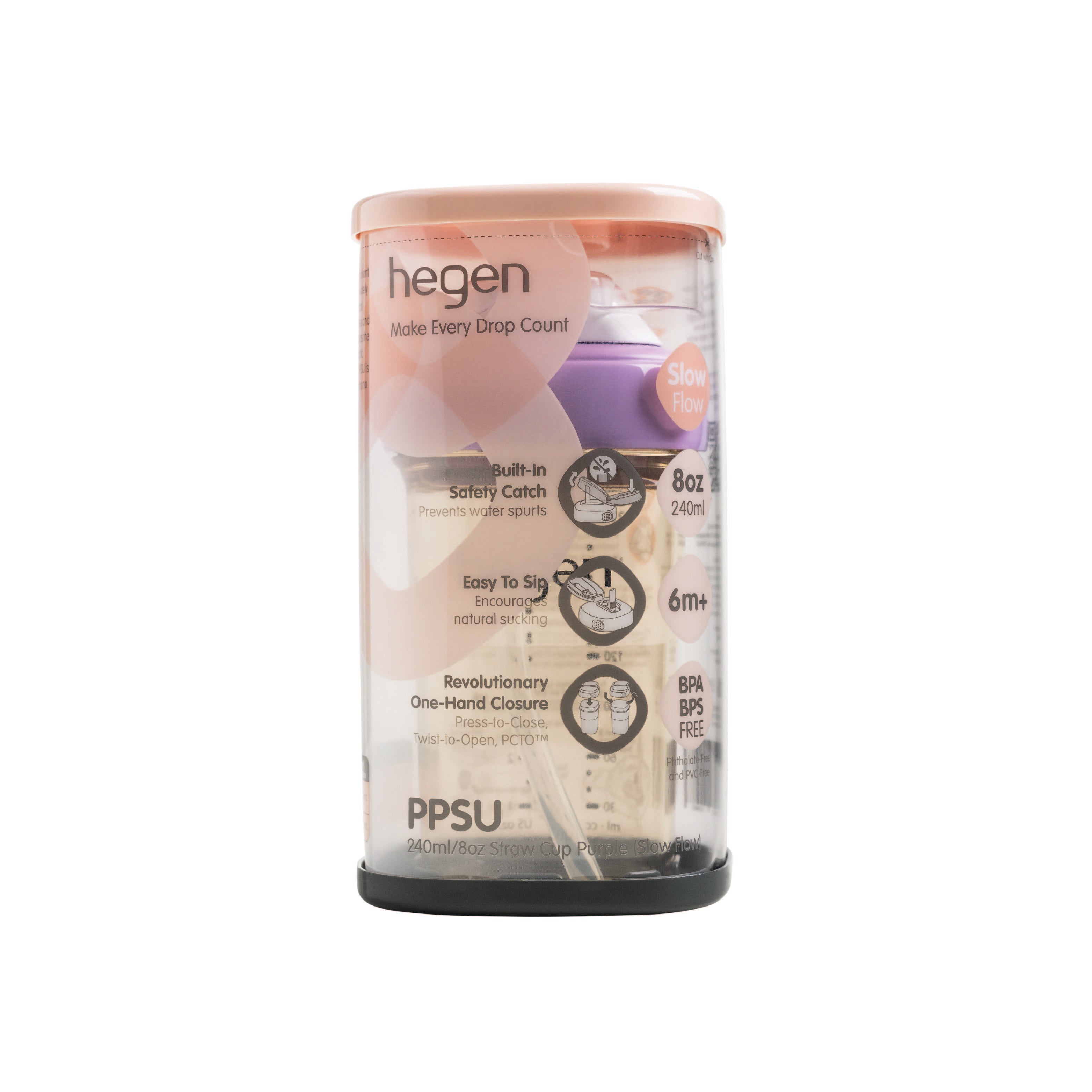 Hegen PCTO™ 240ml/8oz Straw Cup PPSU Purple (Slow Flow) - 6 months and above