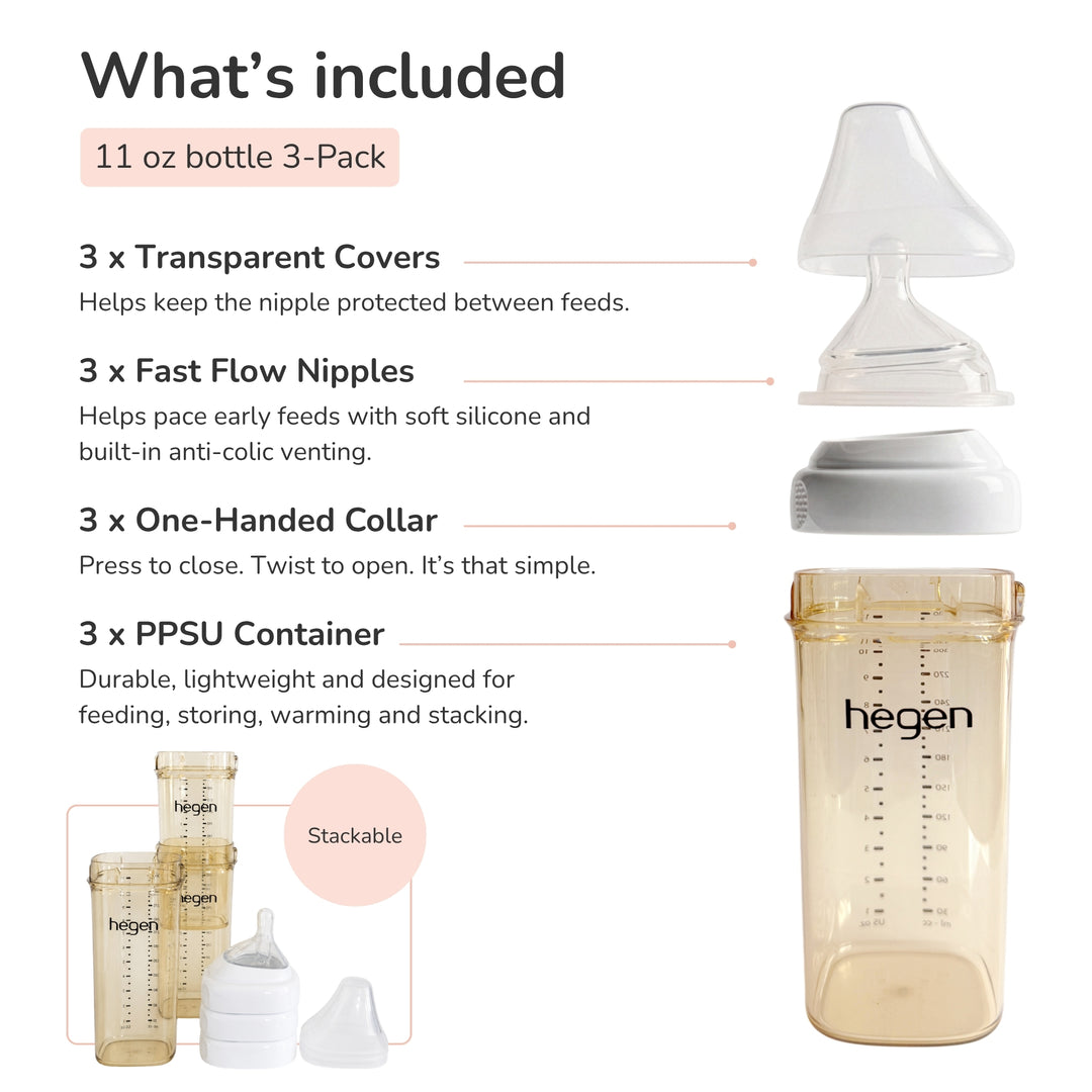 Hegen PPSU Anti-Colic Baby Bottle - 1 to 3 Months 150ml/5oz - Blue - 3-Pack