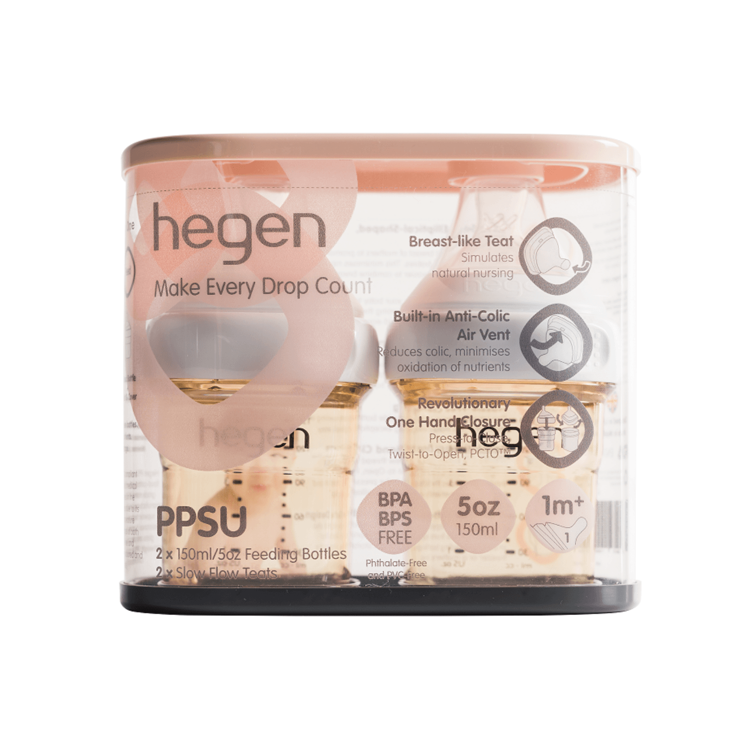 Hegen PCTO™ 150ml/5oz Feeding Bottle PPSU 2-Pack with 2 x Slow Flow Teat (1 to 3 months) - hegen.us