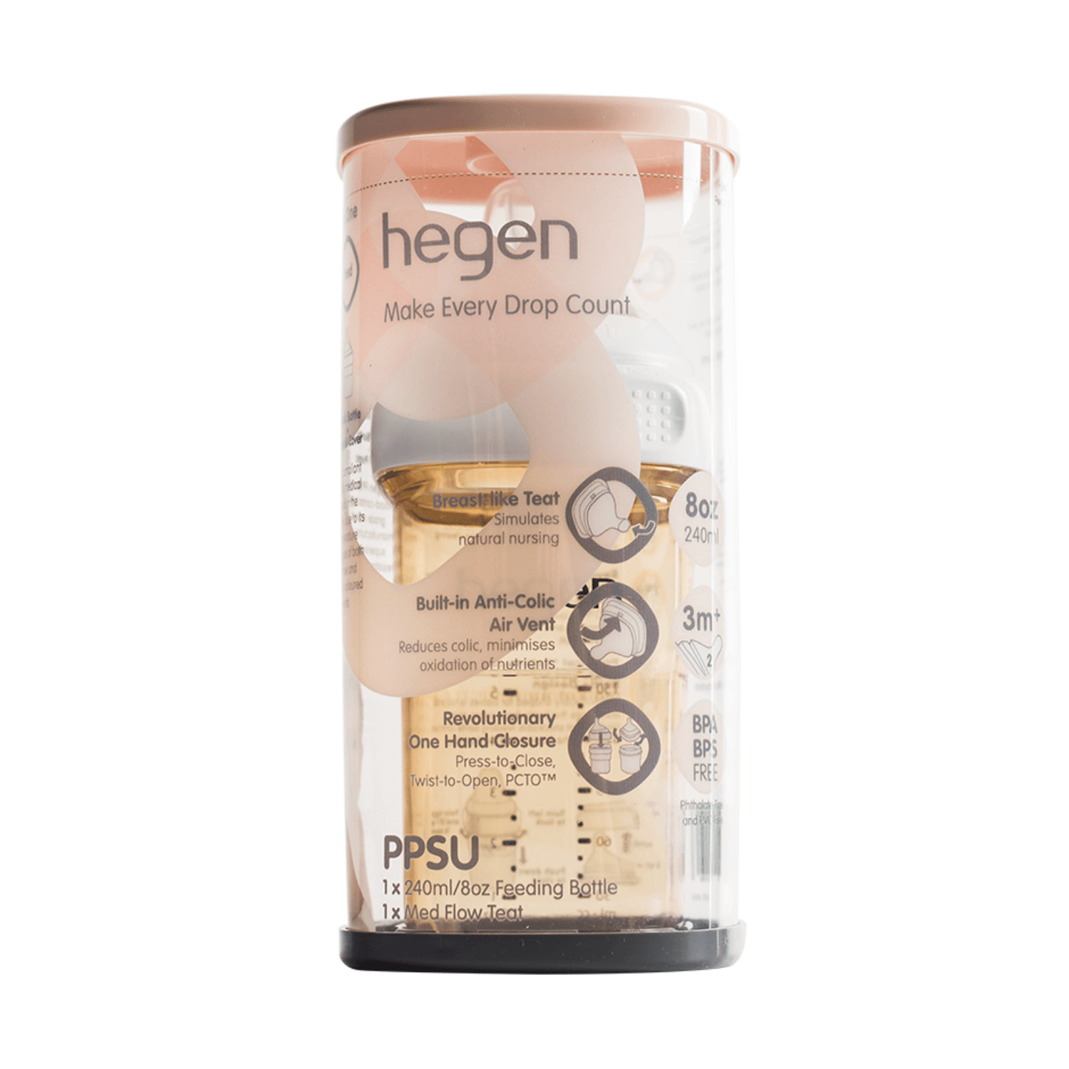 Hegen PCTO™ 240ml/8oz Feeding Bottle PPSU with Medium Flow Teat (3 to 6 months) - hegen.us