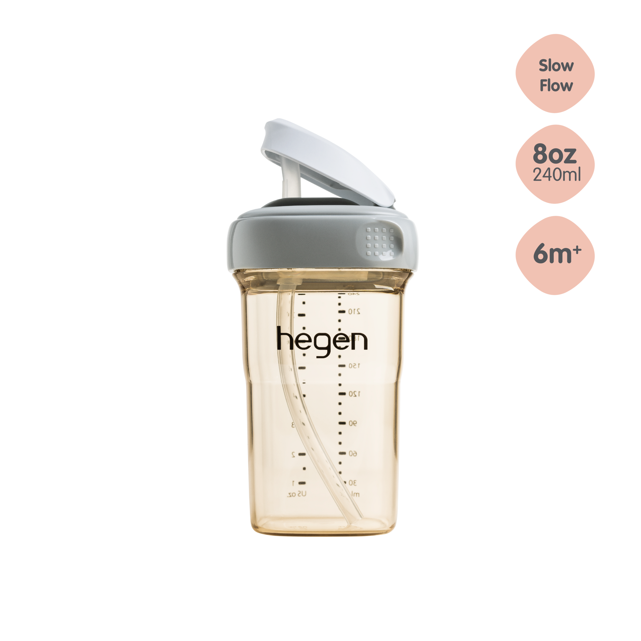 Hegen PCTO™ 240ml/8oz Straw Cup PPSU Grey (Slow Flow) - 6 months and above